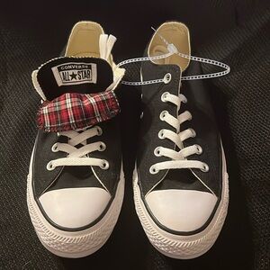 Women’s Conversee All Star sneakers, size 9, black, red and white double tongue